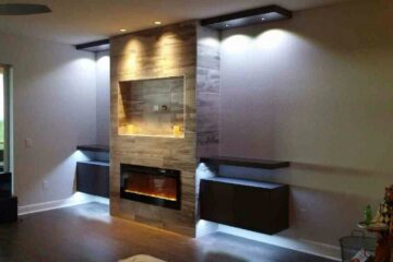 fire place with floating cabinets A